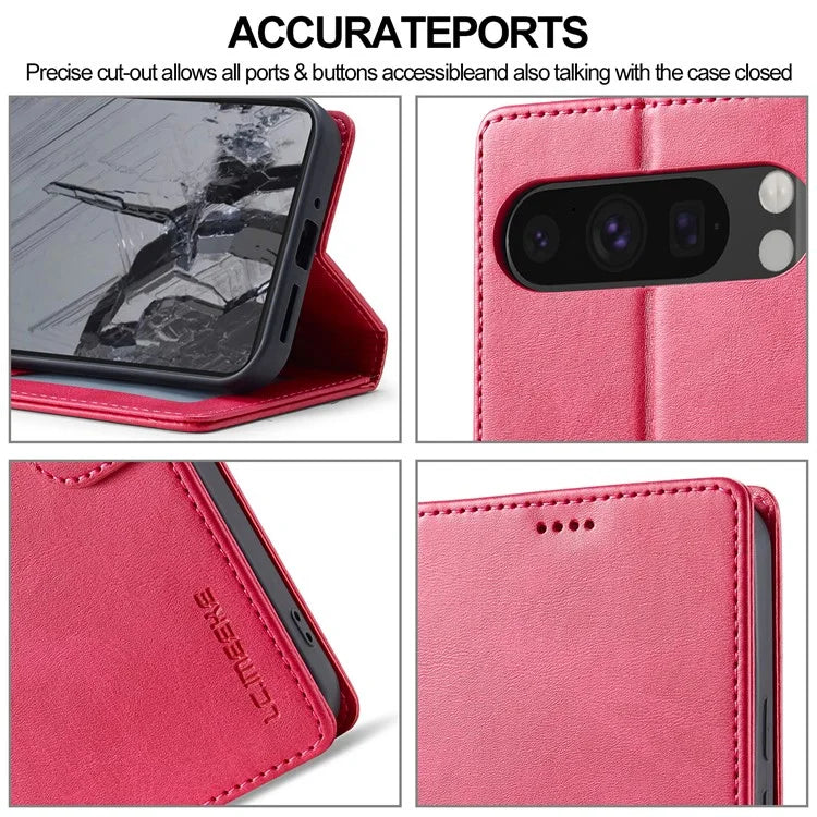 LC.IMEEKE For Google Pixel 9 Pro / Pixel 9 Case Shockproof Wallet PU Leather Phone Cover Calf Texture