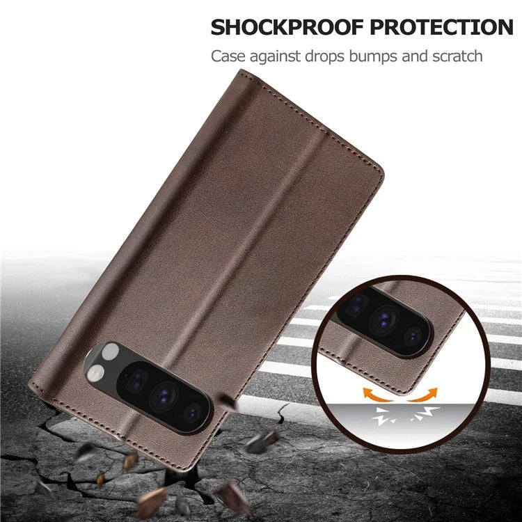 LC.IMEEKE For Google Pixel 9 Pro / Pixel 9 Case Shockproof Wallet PU Leather Phone Cover Calf Texture