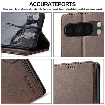 LC.IMEEKE For Google Pixel 9 Pro / Pixel 9 Case Shockproof Wallet PU Leather Phone Cover Calf Texture