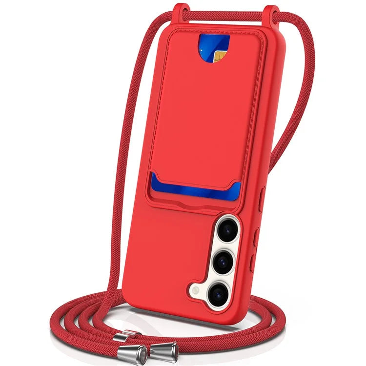 For Samsung Galaxy S23 Case Liquid Silicone Back Card Holder Phone Cover with Lanyard