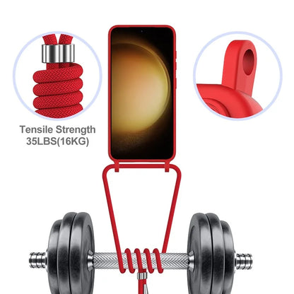For Samsung Galaxy S23 Case Liquid Silicone Back Card Holder Phone Cover with Lanyard