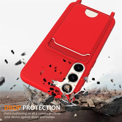 For Samsung Galaxy S23 Case Liquid Silicone Back Card Holder Phone Cover with Lanyard