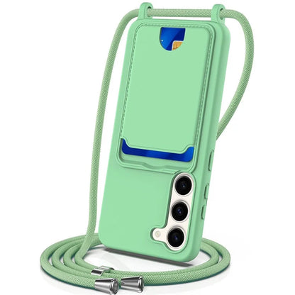 For Samsung Galaxy S23 Case Liquid Silicone Back Card Holder Phone Cover with Lanyard