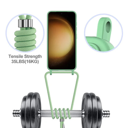 For Samsung Galaxy S23 Case Liquid Silicone Back Card Holder Phone Cover with Lanyard