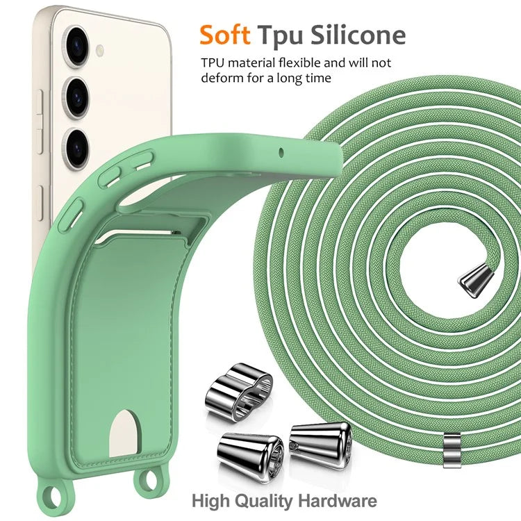 For Samsung Galaxy S23 Case Liquid Silicone Back Card Holder Phone Cover with Lanyard