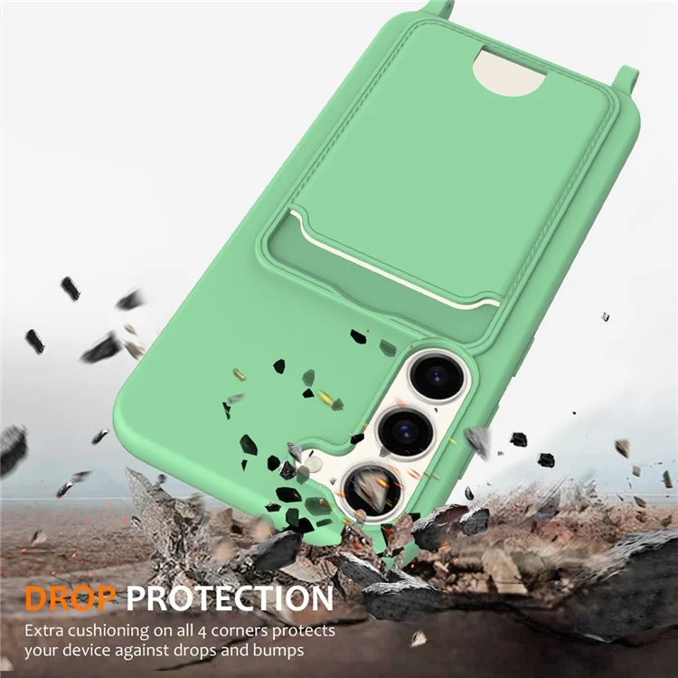 For Samsung Galaxy S23 Case Liquid Silicone Back Card Holder Phone Cover with Lanyard