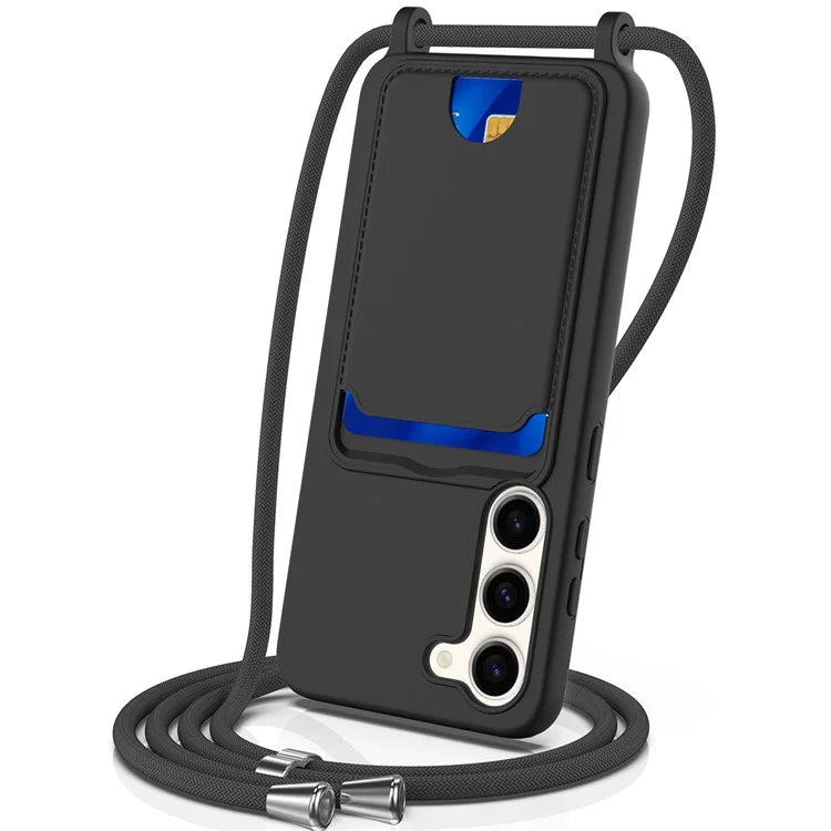 For Samsung Galaxy S23 Case Liquid Silicone Back Card Holder Phone Cover with Lanyard