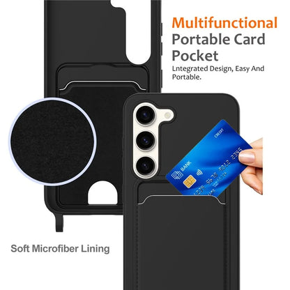 For Samsung Galaxy S23 Case Liquid Silicone Back Card Holder Phone Cover with Lanyard