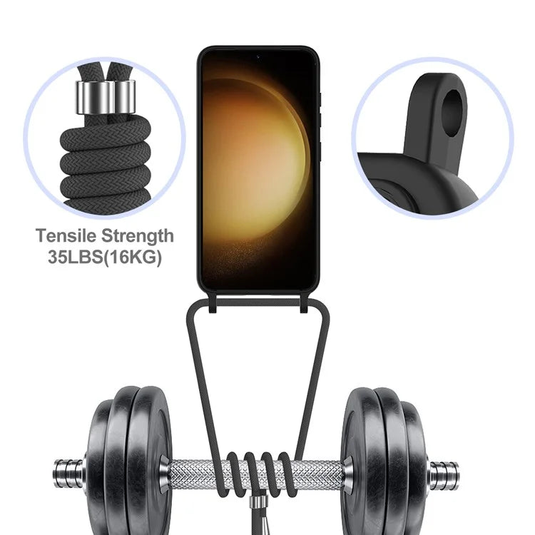 For Samsung Galaxy S23 Case Liquid Silicone Back Card Holder Phone Cover with Lanyard