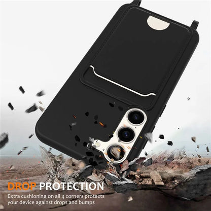 For Samsung Galaxy S23 Case Liquid Silicone Back Card Holder Phone Cover with Lanyard
