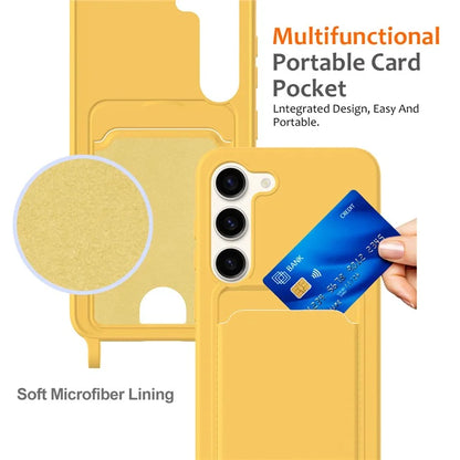 For Samsung Galaxy S23 Case Liquid Silicone Back Card Holder Phone Cover with Lanyard