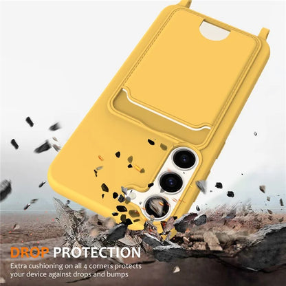 For Samsung Galaxy S23 Case Liquid Silicone Back Card Holder Phone Cover with Lanyard
