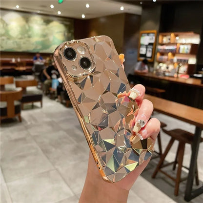 For iPhone 15 Case Electroplated Diamond Texture Drop-Proof TPU Phone Cover