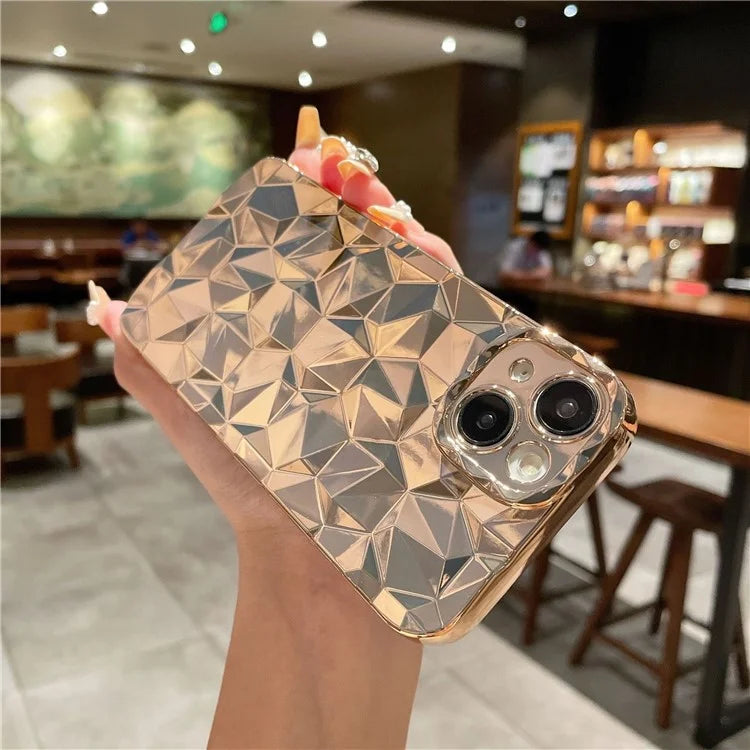 For iPhone 15 Case Electroplated Diamond Texture Drop-Proof TPU Phone Cover