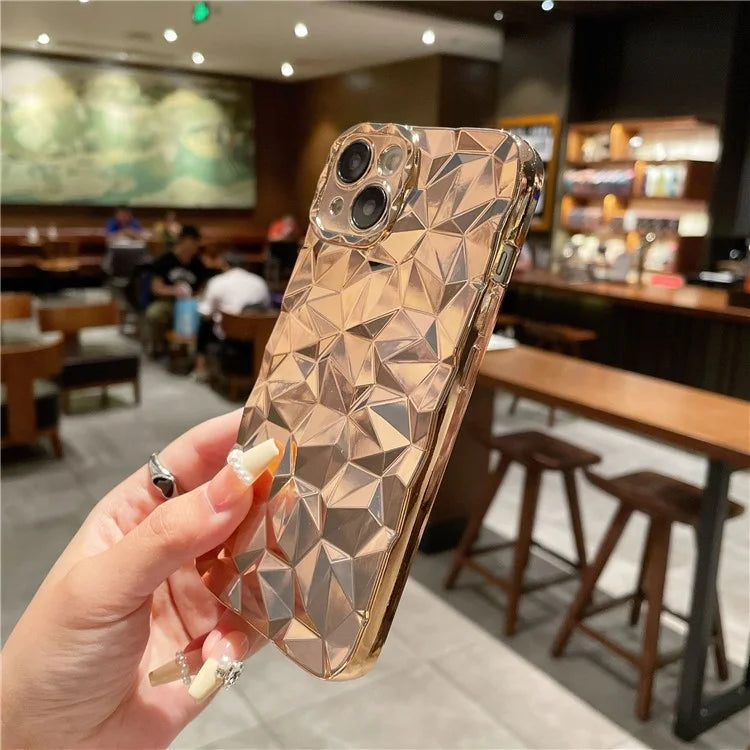 For iPhone 15 Case Electroplated Diamond Texture Drop-Proof TPU Phone Cover