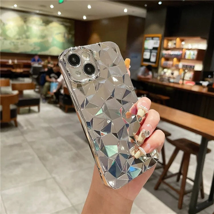 For iPhone 15 Case Electroplated Diamond Texture Drop-Proof TPU Phone Cover