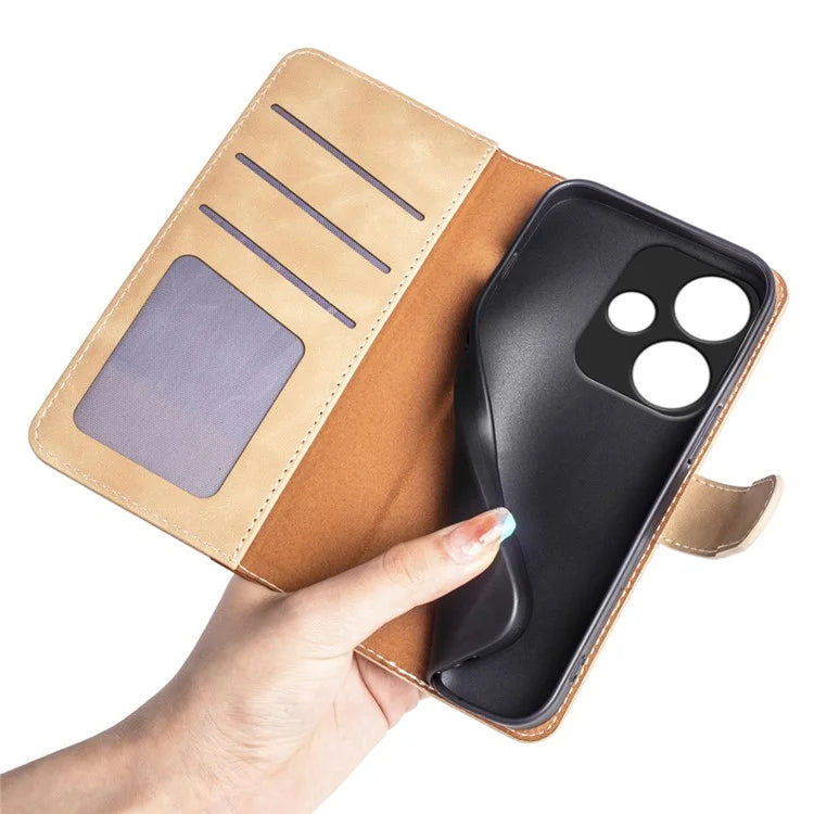 For Xiaomi Redmi Turbo 3 5G / Poco F6 5G Leather Case Splicing Color Leather Phone Cover