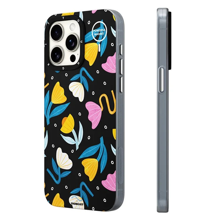 YOUNGKIT Mousse Series For iPhone 14 Pro Case IMD Pattern PC+TPU Magnetic Phone Cover