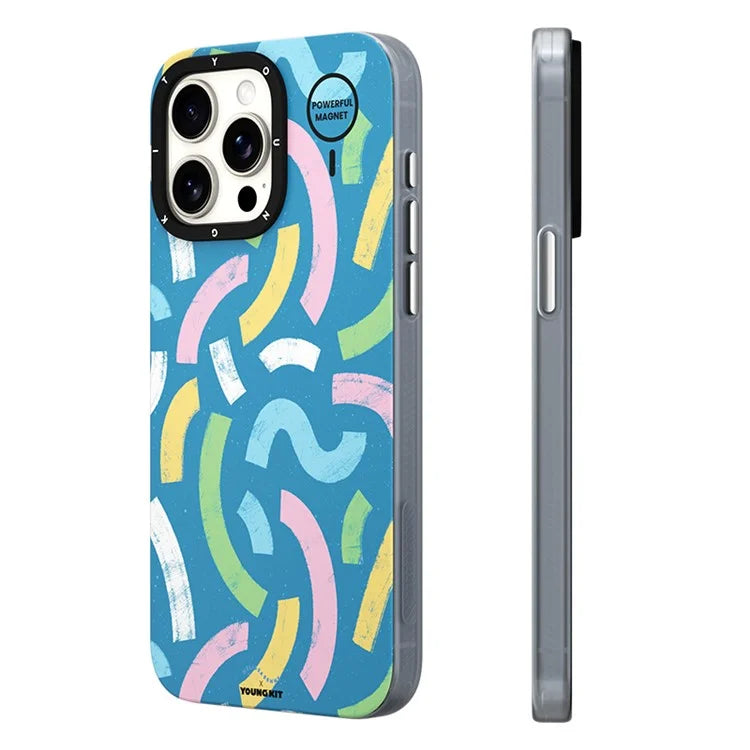 YOUNGKIT Mousse Series For iPhone 13 Pro Case IMD Pattern PC+TPU Magnetic Phone Cover