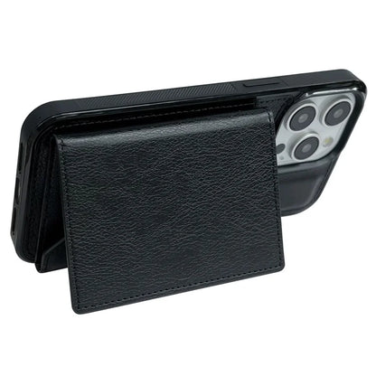 For iPhone 15 Pro Case Leather+TPU Phone Cover Card Holder Kickstand