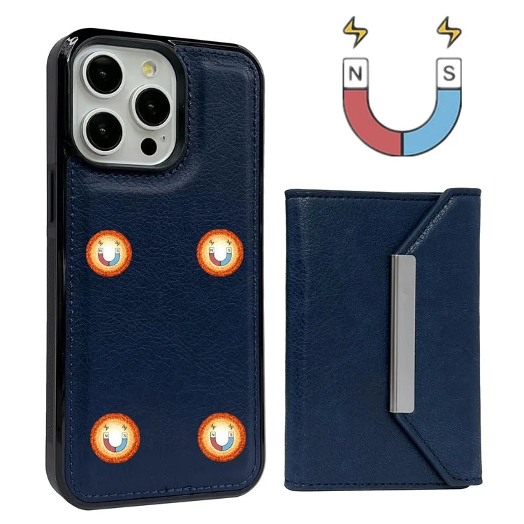 For iPhone 15 Pro Case Leather+TPU Phone Cover Card Holder Kickstand