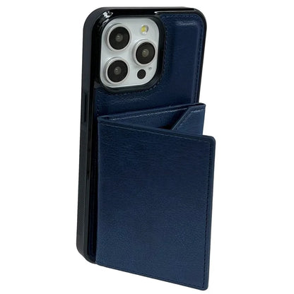 For iPhone 15 Pro Case Leather+TPU Phone Cover Card Holder Kickstand