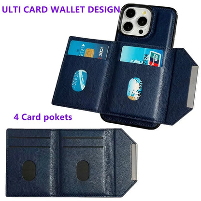 For iPhone 15 Pro Case Leather+TPU Phone Cover Card Holder Kickstand