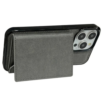For iPhone 15 Pro Case Leather+TPU Phone Cover Card Holder Kickstand