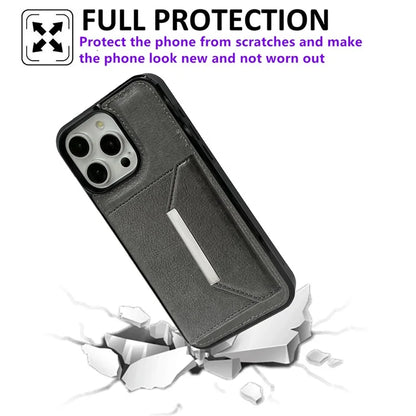 For iPhone 15 Pro Case Leather+TPU Phone Cover Card Holder Kickstand