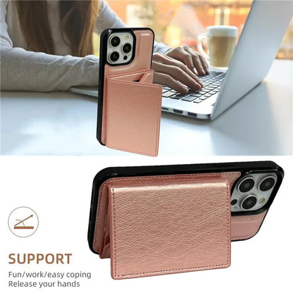 For iPhone 15 Pro Case Leather+TPU Phone Cover Card Holder Kickstand