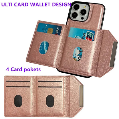 For iPhone 15 Pro Case Leather+TPU Phone Cover Card Holder Kickstand