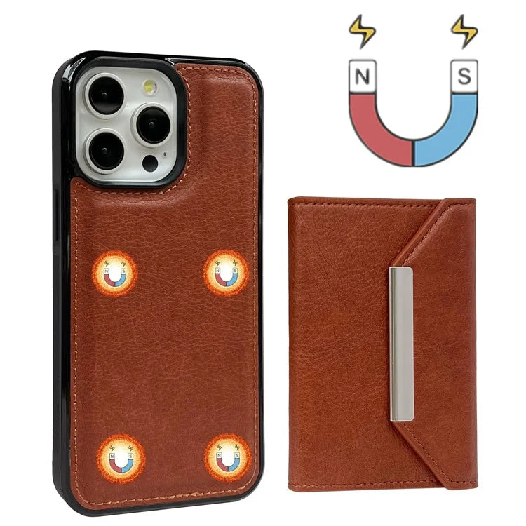 For iPhone 15 Pro Case Leather+TPU Phone Cover Card Holder Kickstand