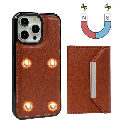 For iPhone 15 Pro Case Leather+TPU Phone Cover Card Holder Kickstand
