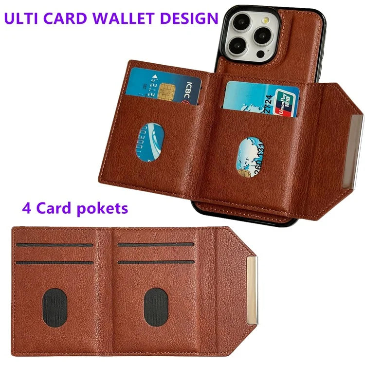 For iPhone 15 Pro Case Leather+TPU Phone Cover Card Holder Kickstand