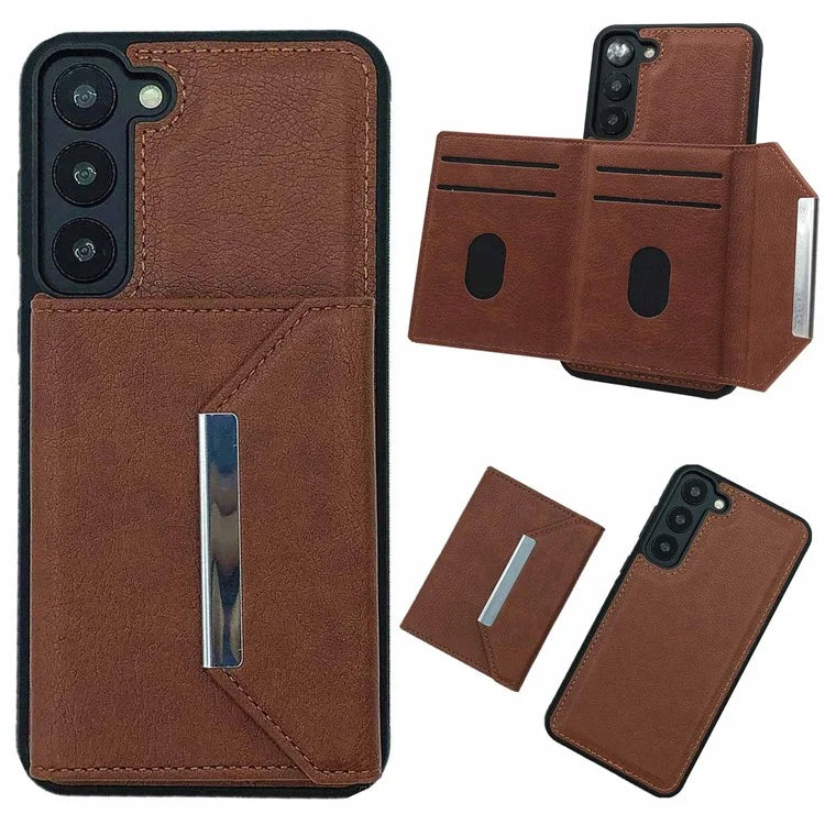 For Samsung Galaxy S22+ 5G Case Leather Phone Back Cover Detachable Card Holder Kickstand