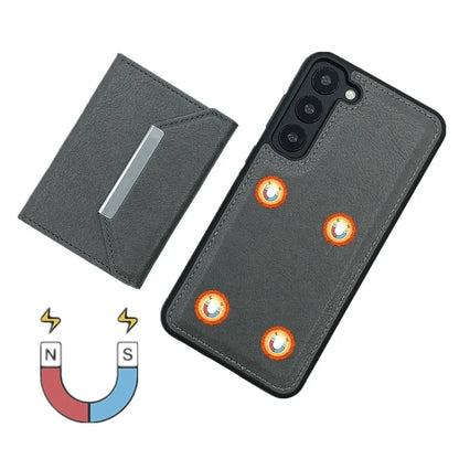 For Samsung Galaxy S22+ 5G Case Leather Phone Back Cover Detachable Card Holder Kickstand
