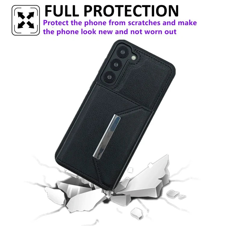 For Samsung Galaxy S22+ 5G Case Leather Phone Back Cover Detachable Card Holder Kickstand
