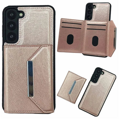 For Samsung Galaxy S22+ 5G Case Leather Phone Back Cover Detachable Card Holder Kickstand