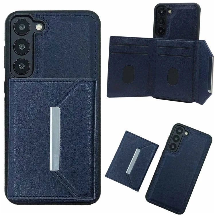For Samsung Galaxy S22 5G Case with Detachable Card Bag Leather+TPU Phone Cover Kickstand