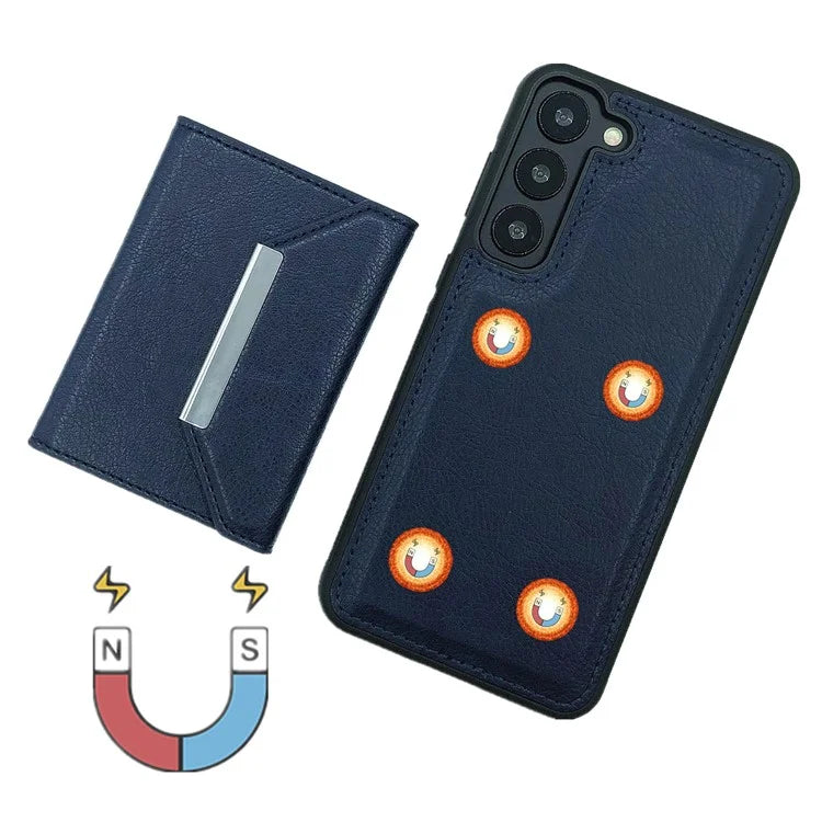 For Samsung Galaxy S22 5G Case with Detachable Card Bag Leather+TPU Phone Cover Kickstand