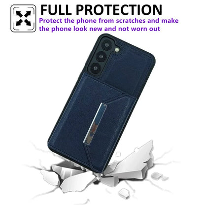 For Samsung Galaxy S22 5G Case with Detachable Card Bag Leather+TPU Phone Cover Kickstand