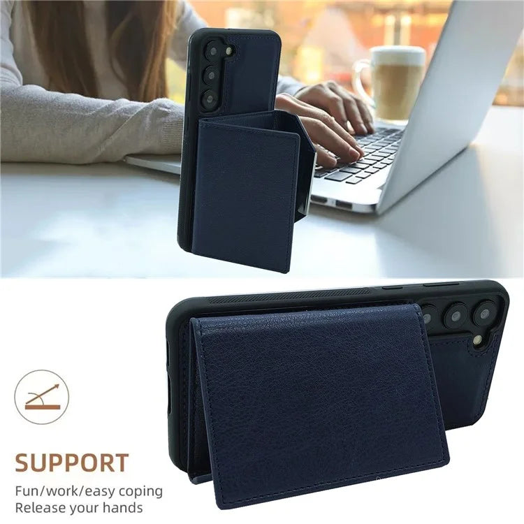 For Samsung Galaxy S22 5G Case with Detachable Card Bag Leather+TPU Phone Cover Kickstand