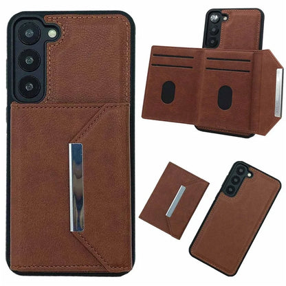 For Samsung Galaxy S22 5G Case with Detachable Card Bag Leather+TPU Phone Cover Kickstand