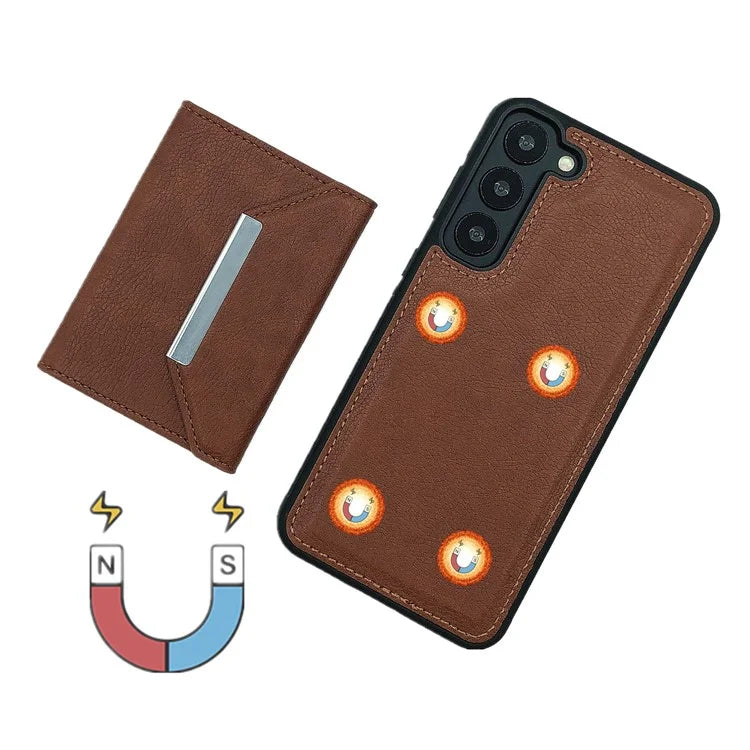 For Samsung Galaxy S22 5G Case with Detachable Card Bag Leather+TPU Phone Cover Kickstand