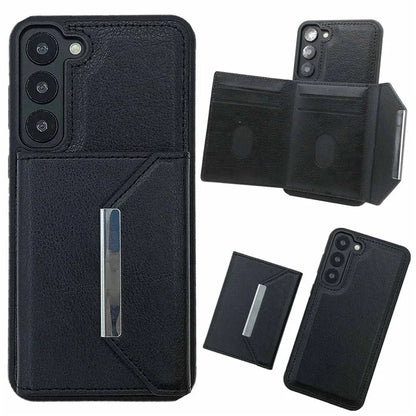 For Samsung Galaxy S22 5G Case with Detachable Card Bag Leather+TPU Phone Cover Kickstand