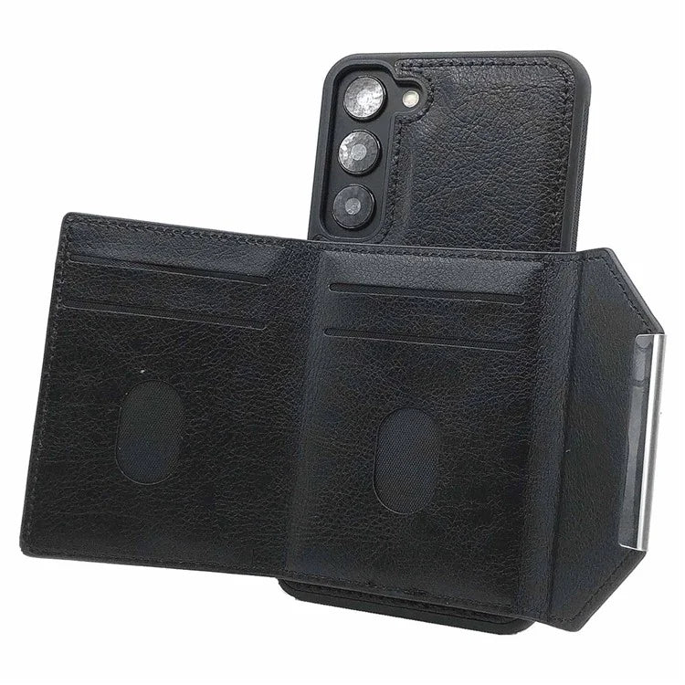 For Samsung Galaxy S22 5G Case with Detachable Card Bag Leather+TPU Phone Cover Kickstand