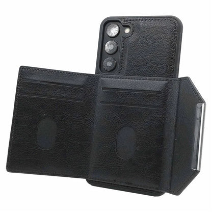 For Samsung Galaxy S22 5G Case with Detachable Card Bag Leather+TPU Phone Cover Kickstand