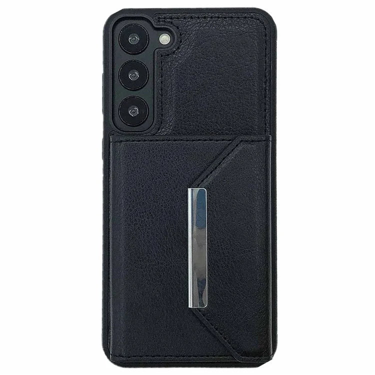 For Samsung Galaxy S22 5G Case with Detachable Card Bag Leather+TPU Phone Cover Kickstand