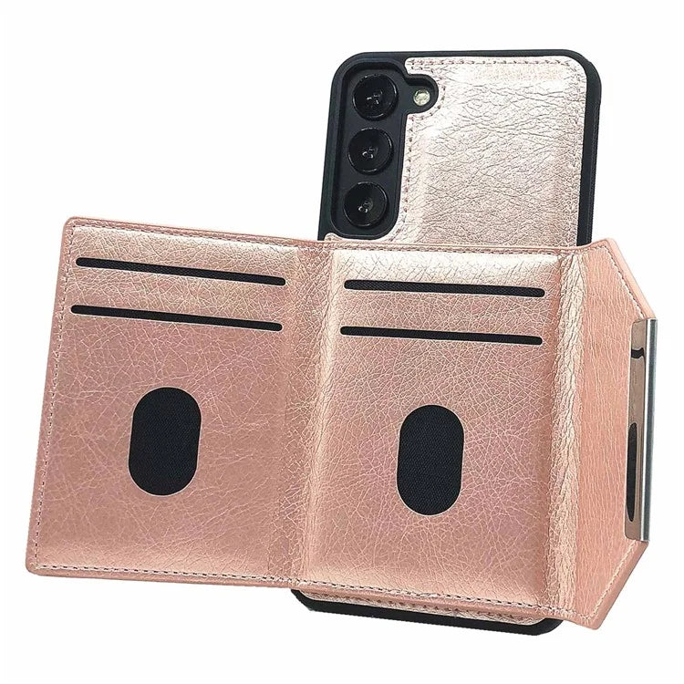 For Samsung Galaxy S22 5G Case with Detachable Card Bag Leather+TPU Phone Cover Kickstand