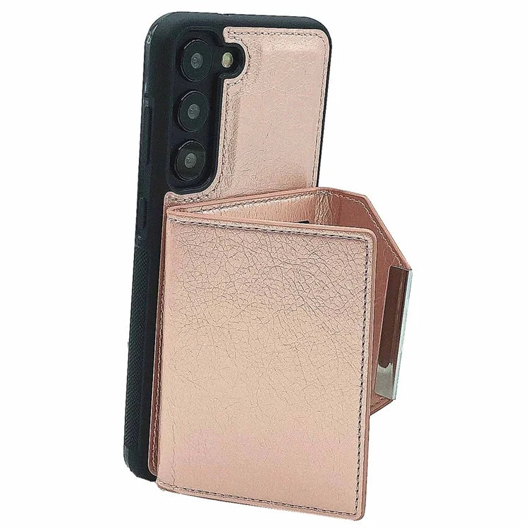For Samsung Galaxy S22 5G Case with Detachable Card Bag Leather+TPU Phone Cover Kickstand